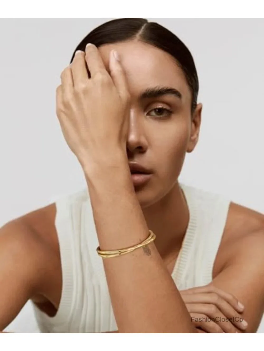 Dainty Gold Plated Brass Cuff Bracelet Adjustable Stackable Minimalist